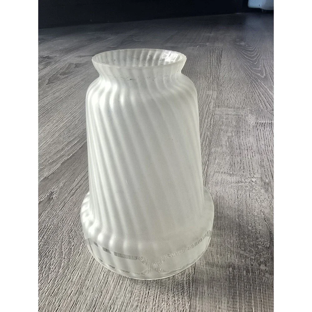 Vintage Art Deco Frosted Swirll Glass Light Lamp Shade Ribbed Flared 2” Fitter